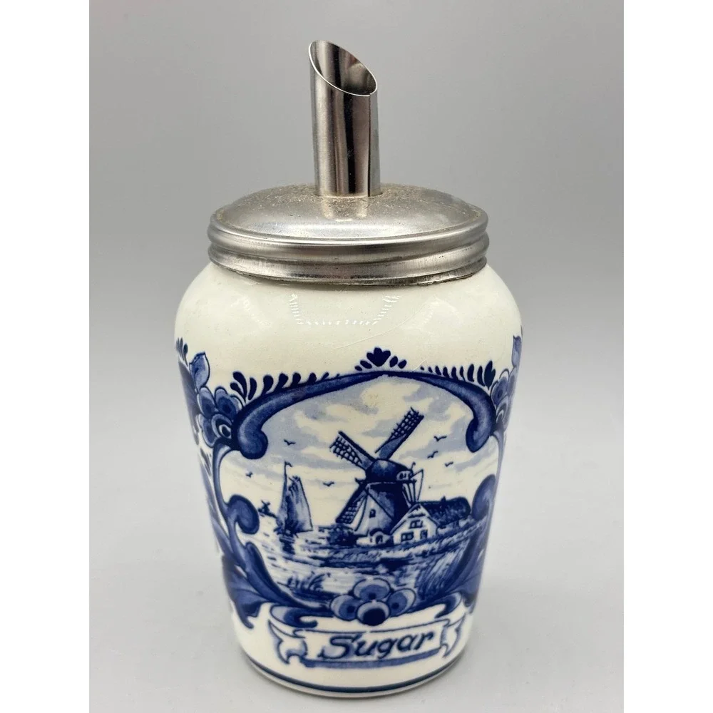 Montagne Original Delft Sugar Shaker Handpainted Windmill Blue White Holland